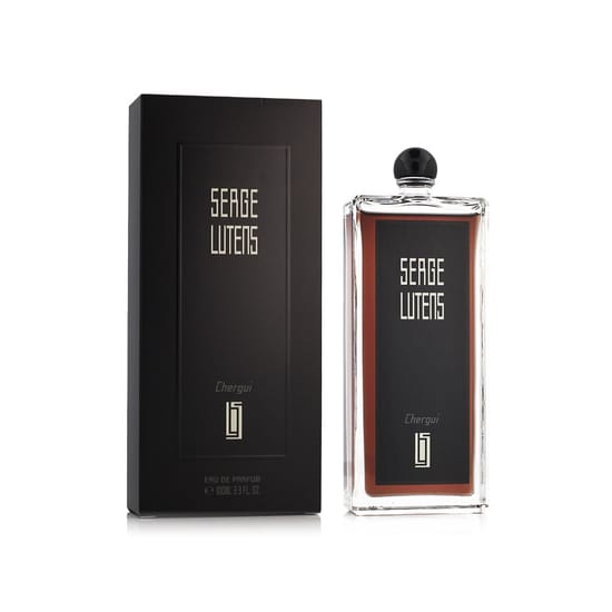 Original packaging of Serge Lutens Chergui EDP Close-up of Serge Lutens Chergui EDP bottle