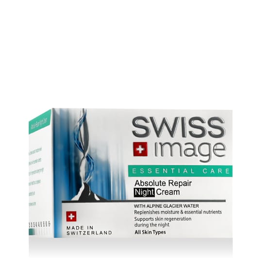 Close-up of Swiss Image Essential Care Absolute Repair Night Cream jar