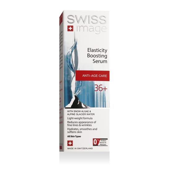 Original packaging of Swiss Image Anti-Age Care 36+ Serum Close-up of Swiss Image Anti-Age Care 36+ Elasticity Boosting Serum