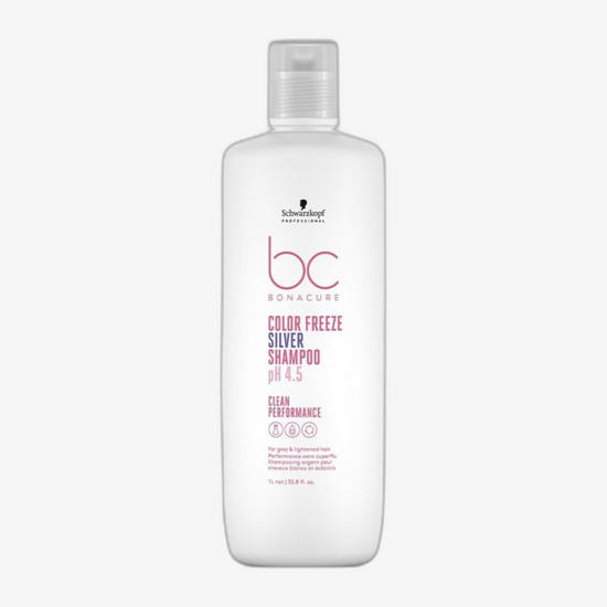 Bottle of schwarzkopf professional bc bonacure color freeze silver shampoo