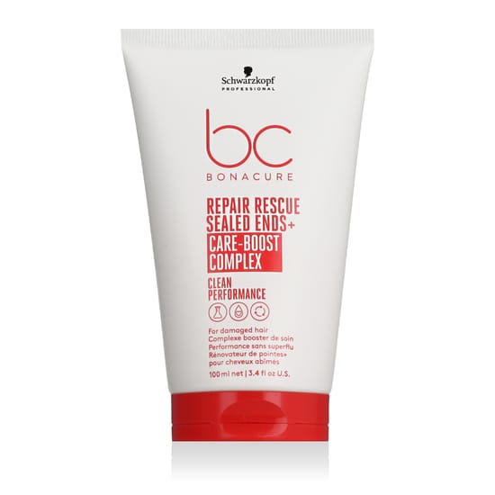 Schwarzkopf Professional BC Bonacure Repair Rescue Sealed Ends+ originaalpakendis toode Schwarzkopf Professional BC Bonacure Repair Rescue Sealed Ends+ pudeli detailne lähivõte