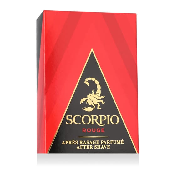 Scorpio Rouge pärast habemeajamist lotion originaalpakendis minimalistlik disain Scorpio Rouge pärast habemeajamist lotion elegantne pudel, detailne vaade pehme tekstuuri ja õrna tooniga