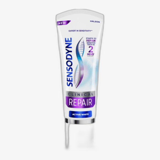 Tube of Sensodyne Clinical Repair Active White Fluoride Toothpaste
