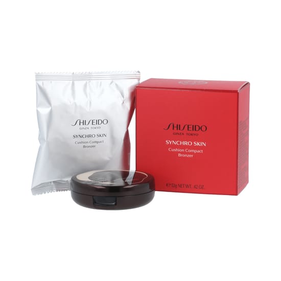 Close-up of shiseido synchro skin cushion compact bronzer
