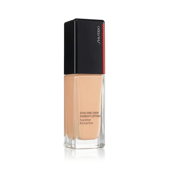 Detail of Shiseido Synchro Skin Radiant Lifting Foundation Bottle in Shade 160 Shell
