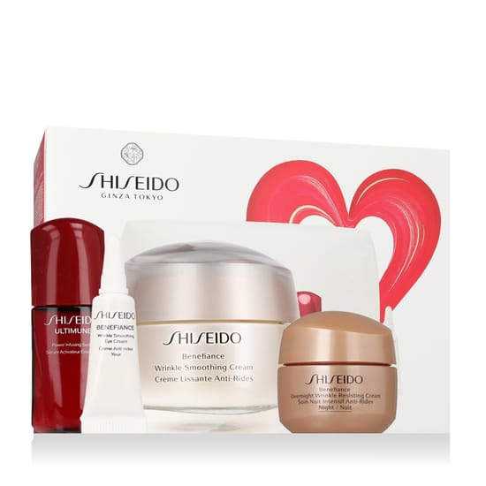 Shiseido benefiance anti-wrinkle ritual set pakendi lähivõte Shiseido benefiance anti-wrinkle ritual set elegantsetes tingimustes