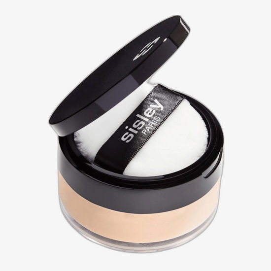 Sisley Phyto-Poudre Libre Powder (1 Irisée) elegantne pakend, puudri tekstuur lähivaates