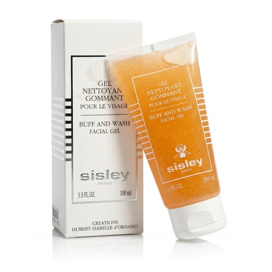 Close-up of Sisley Buff and Wash Facial Gel Peeling tube