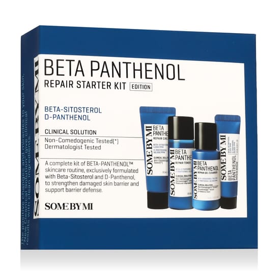 Close-up Some By Mi Beta Panthenol Repair Starter Kit pakendist Some By Mi Beta Panthenol Repair Starter Kit puhtal pinnal