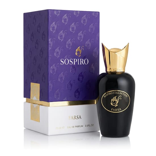 Close-up of Sospiro Farsa EDP perfume bottle