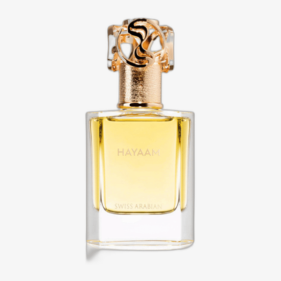 Close-up of Swiss Arabian Hayaam EDP bottle