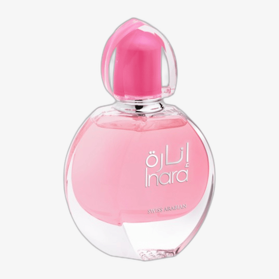 Close-up of the Swiss Arabian Inara EDP perfume bottle