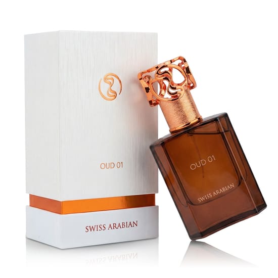Close-up of Swiss Arabian Oud 01 EDP bottle