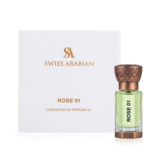 Swiss Arabian Rose 01 parfümeeritud õli pudel lähedalt