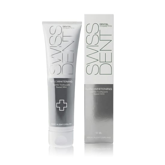 Упаковка зубной пасты Swissdent NanoWhitening Gentle Тюбик зубной пасты Swissdent NanoWhitening Gentle 50 мл