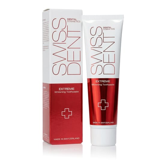 Close-up of Swissdent Extreme Whitening Toothpaste Tube