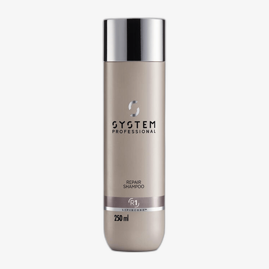 System Professional Repair Shampoo detailid ja pakendi kujundus System Professional Repair Shampoo pakend ja peamine pudel kahjustatud juustele