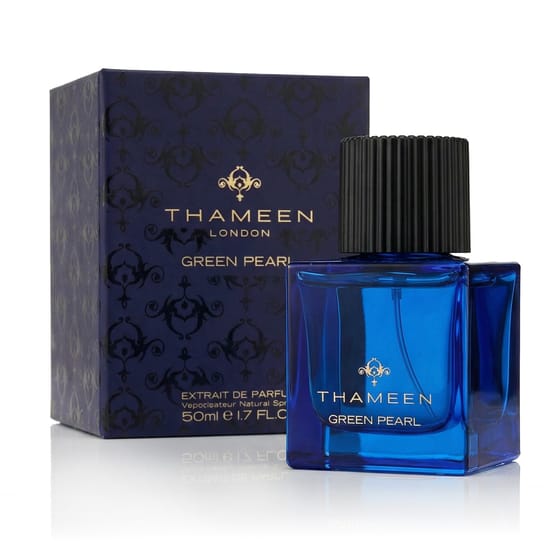Bottle of Thameen Green Pearl Extrait de parfum up close