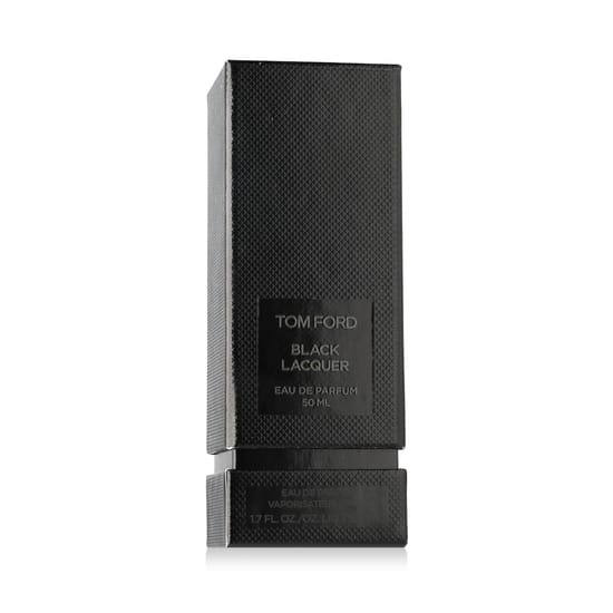 Elegant original packaging of Tom Ford Black Lacquer EDP Minimalist black bottle of Tom Ford Black Lacquer EDP exuding elegance