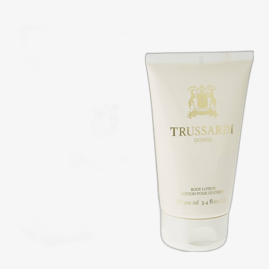 Tube of Trussardi Donna body lotion with elegant design Moisturizing body lotion Trussardi Donna in packaging