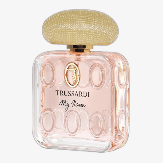 Trussardi My Name Eau De Parfum bottle close-up with minimalist design