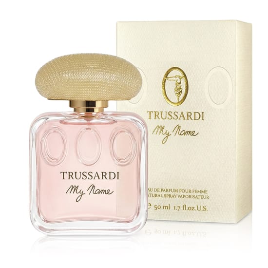 Trussardi My Name Eau De Parfum bottle close-up with minimalist design