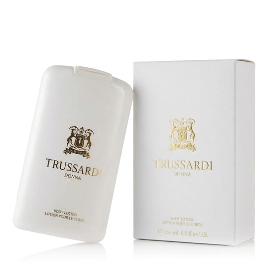 Tube of Trussardi Donna body lotion with elegant design Moisturizing body lotion Trussardi Donna in packaging