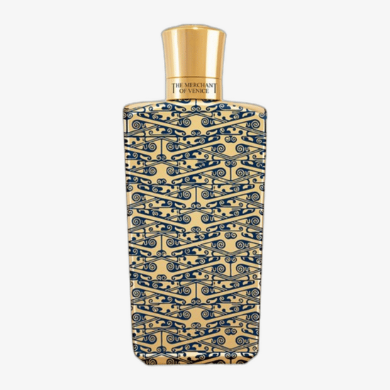 Unboxed bottle of The Merchant of Venice Gold Regatta EDP highlighting minimalist elegance