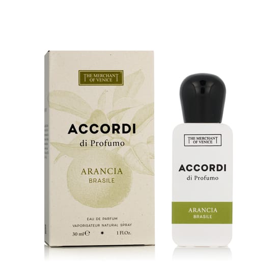 Elegant bottle of The Merchant of Venice Arancia Brasile Eau de Parfum showcasing its minimalist design