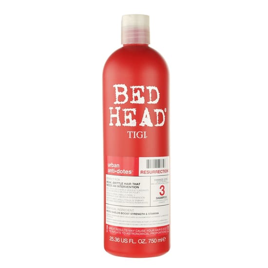 Close-up of Tigi Bed Head Resurrection Shampoo Bottle