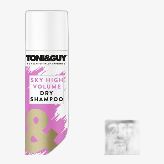 Toni&Guy Sky High Volume Dry Shampoo pakend Toni&Guy Sky High Volume Dry Shampoo mahtude spreid