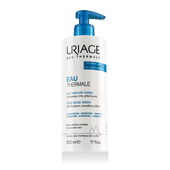 Original packaging of Uriage Eau Thermale Silky Body Lotion Bottle of Uriage Eau Thermale Silky Body Lotion