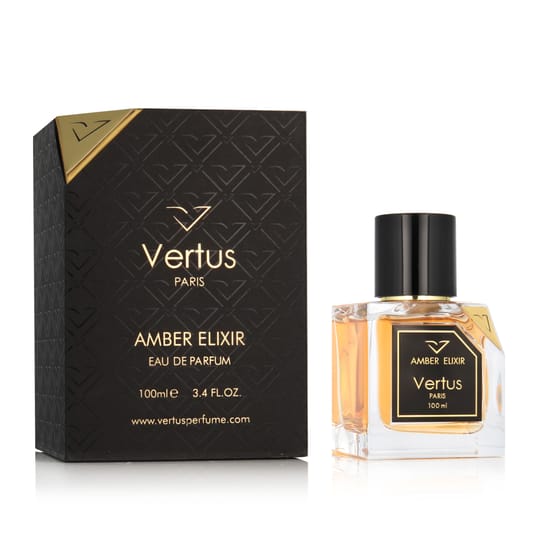 Original packaging of Vertus Amber Elixir perfume Elegant bottle of Vertus Amber Elixir Eau de Parfum