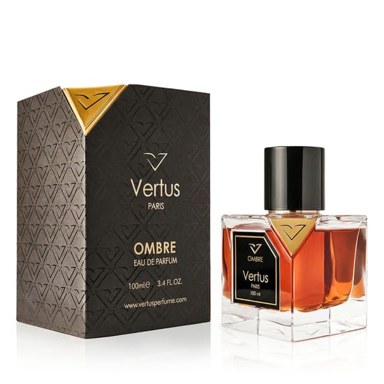 Original Vertus Ombre EDP fragrance packaging Elegant close-up of Vertus Ombre EDP bottle