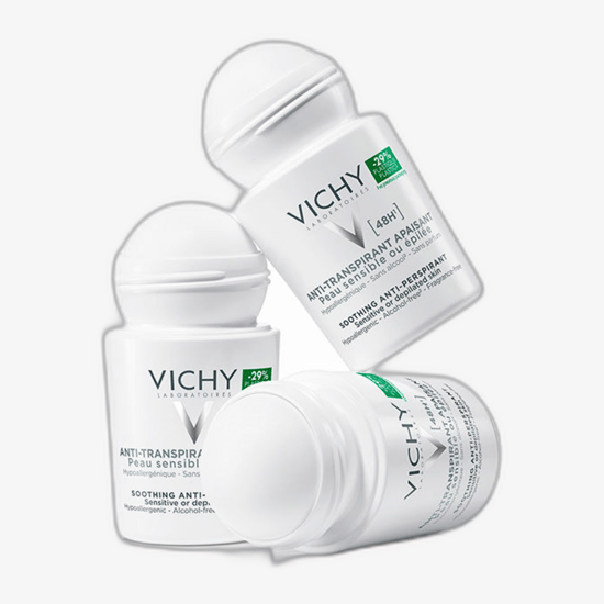 Vichy deodorant 48h soothing antiperspirant bottle close-up
