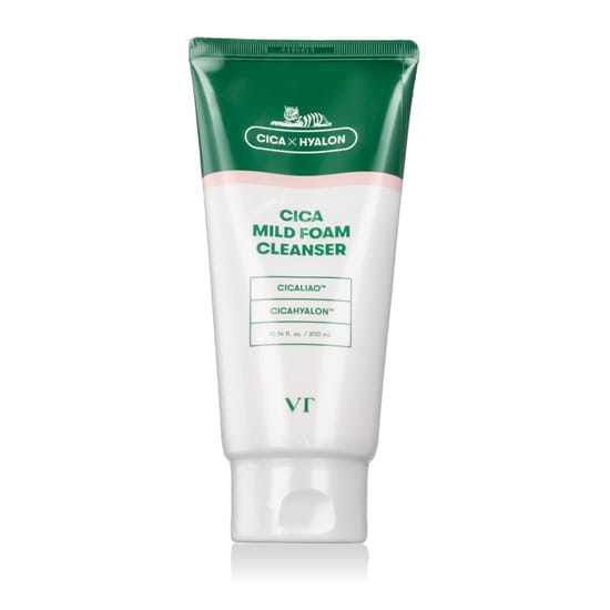 VT Cosmetics Cica Mild Foam Cleanser bottle showcasing foam texture