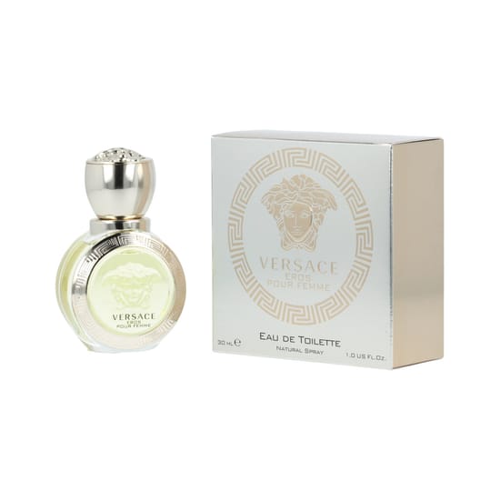 Versace Eros pour Femme EDT bottle with a luminous, elegant design