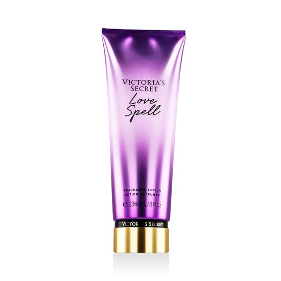 Close-up of Victoria's Secret Love Spell Body Lotion bottle