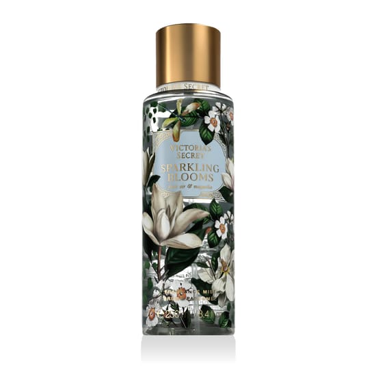 Bottle of Victoria's Secret Sparkling Blooms Bodyspray up close