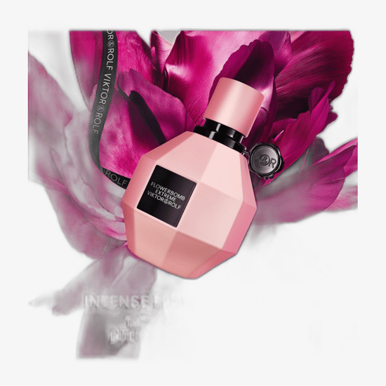 Elegant bottle of Viktor & Rolf Flowerbomb Extreme Intense close-up