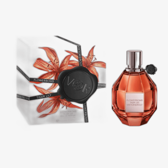 Viktor & Rolf Flowerbomb Tiger Lily EDP detailid ja pudeli elegantne disain