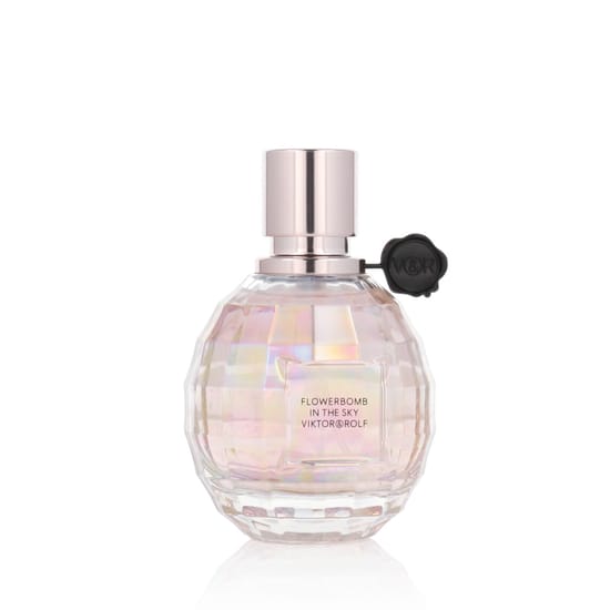 Elegant bottle of Viktor & Rolf Flowerbomb In The Sky Edition EDP, delicate light floral clouds, refined modern fragrance design