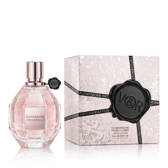 Elegant bottle of Viktor & Rolf Flowerbomb Frozen Flower EDP