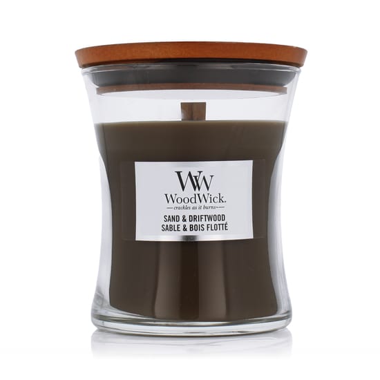 Elegant woodwick medium hourglass candle in sand & driftwood