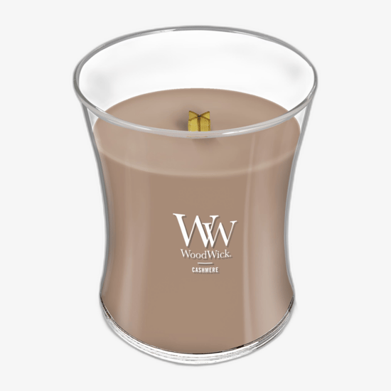 Elegant Woodwick mini hourglass candle in Cashmere scent