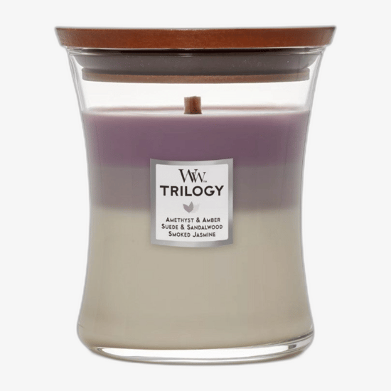 Woodwick Amethyst Sky candle in hourglass design