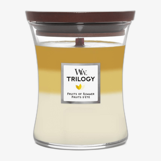 Woodwick Trilogy Medium Hourglass Candle in Fruits of Summer scent