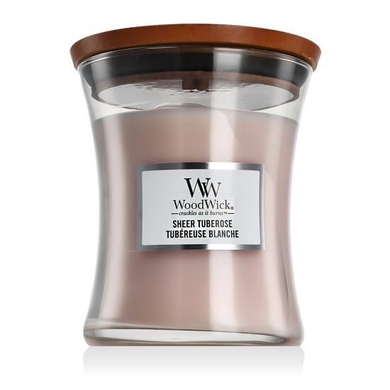 Элегантная свеча WoodWick среднего размера с ароматом Sheer Tuberos