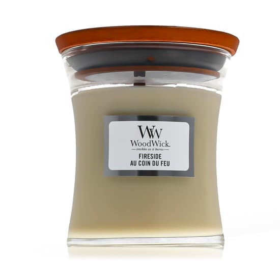 Woodwick mini kellakujuline küünal soojade kaminaõhtute atmosfääriga