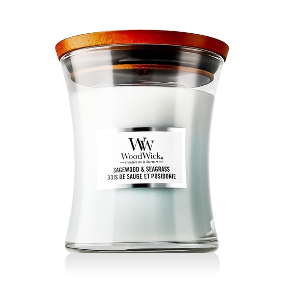 Элегантная свеча WoodWick Medium Hourglass с ароматом шалфея и морской травы